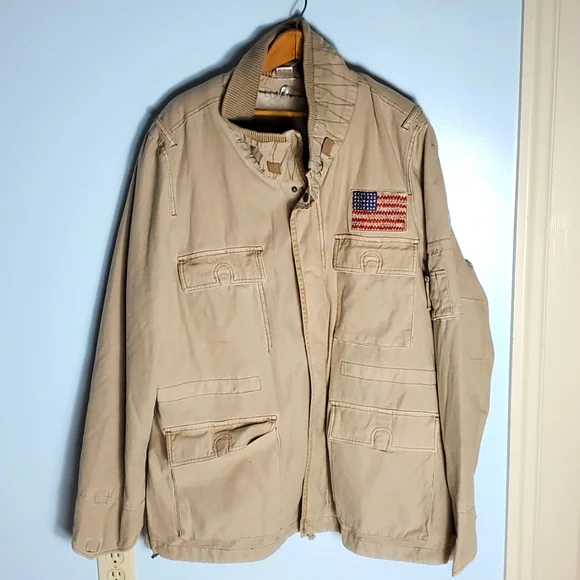 True Religion tan military style jacket size xl